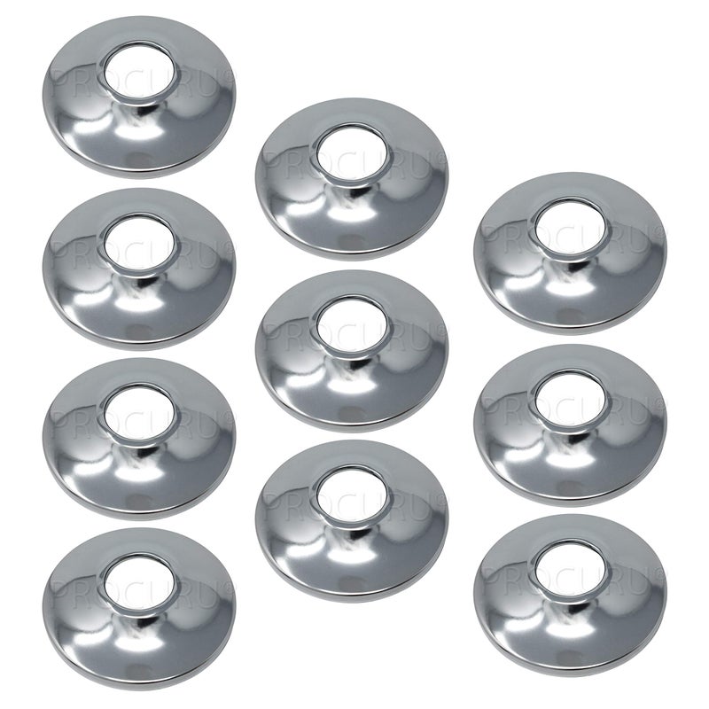 PROCURU 1/2-Inch CTS (5/8" OD) E1711 Escutcheon Wall Pipe Cover, Chrome-Plated Steel with SureGrip, New Work Installation, for 1/2" Copper Pipe and 1/2" PEX Tubing (10-Pack) - Image 1